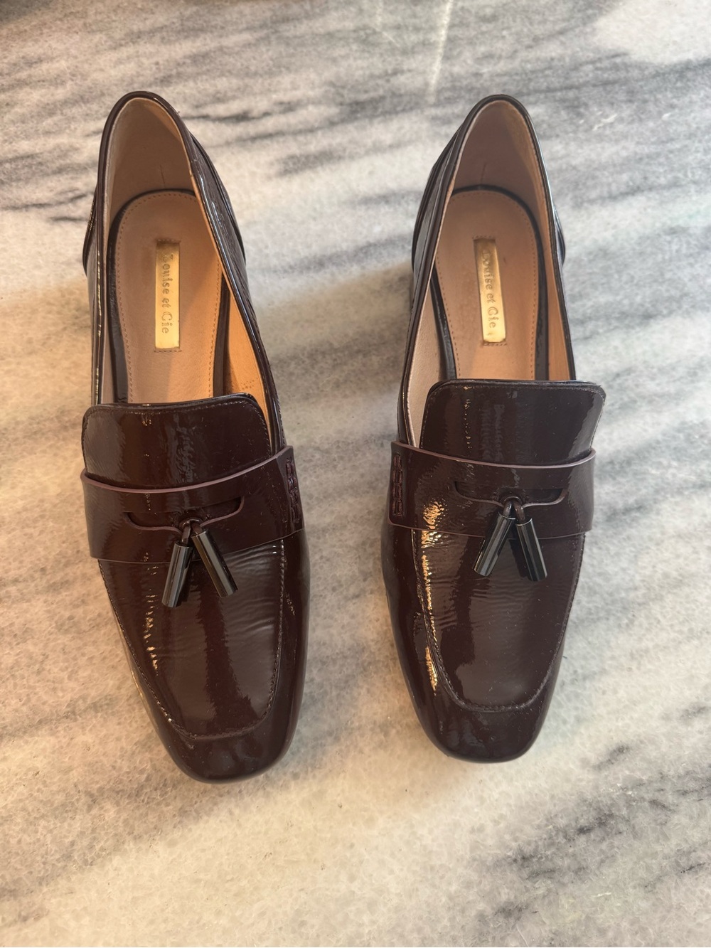 Louise et Cie Patent Tassel Loafers in Dark Wine
